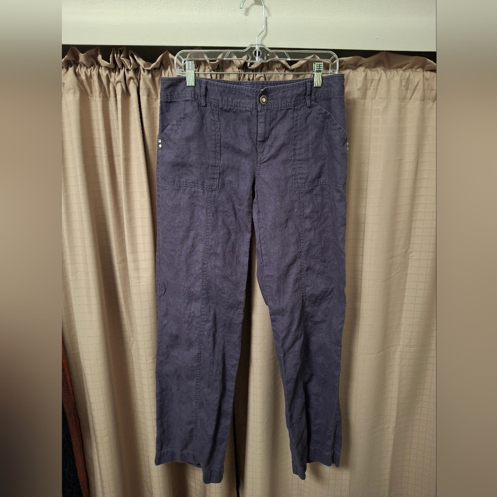 INC International Concepts Blue Linen Pants Jeweled Pockets Size 6